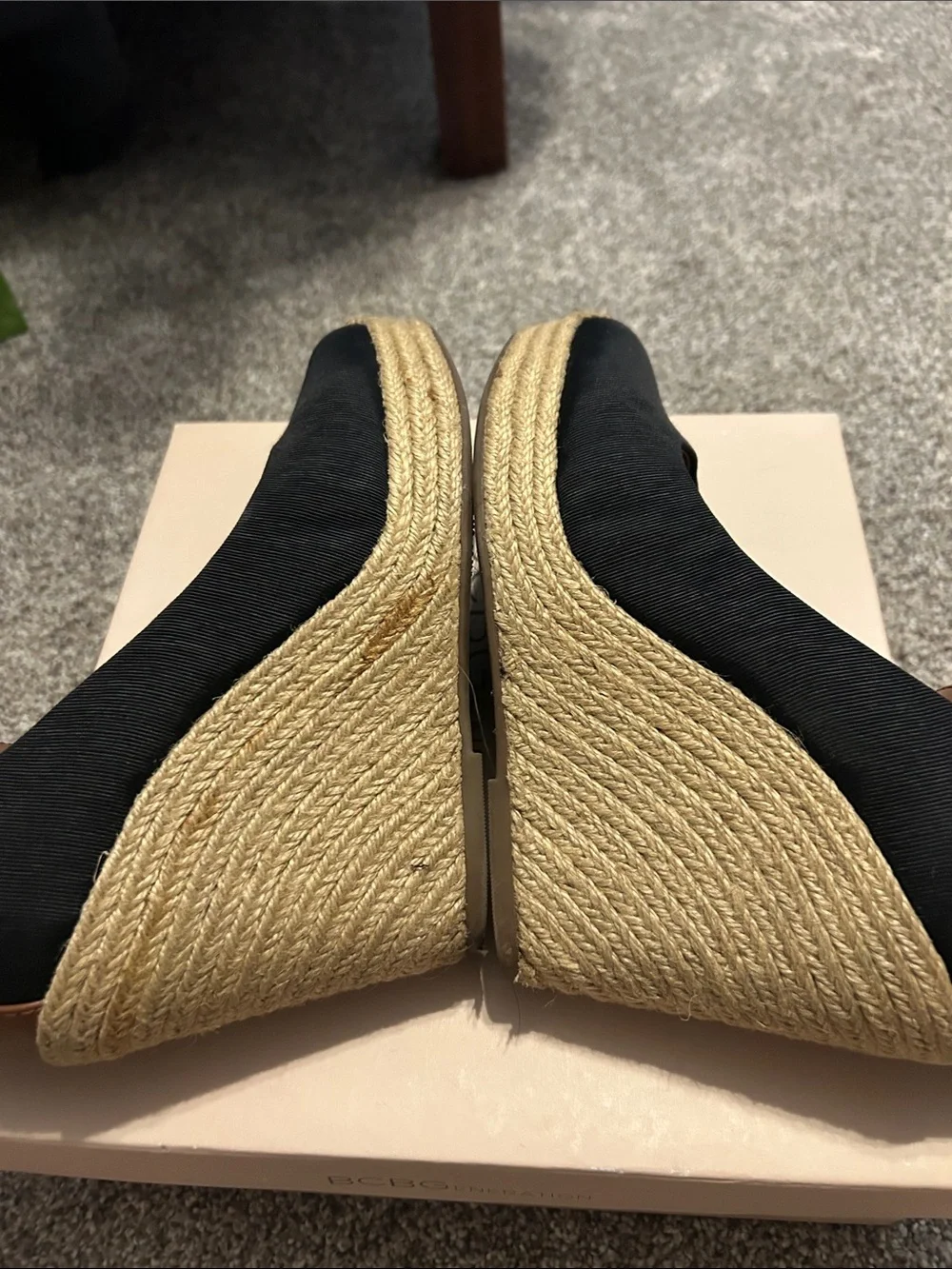 BCBGeneration Women's Black Espadrille Wedge with Brown Ankle Strap